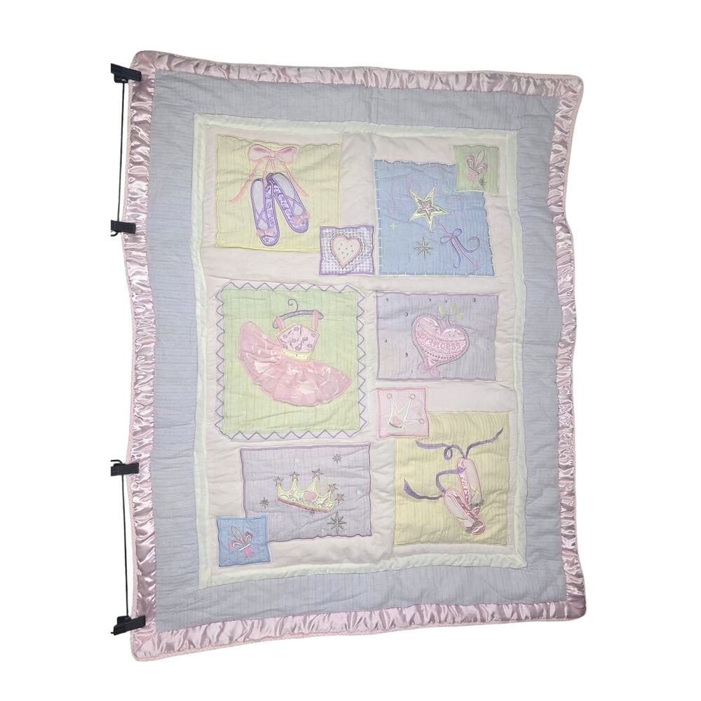 KIDSLINE VINTAGE PASTEL BALLERINA NURSERY QUILT 42X33 PRINCESS BALLET PATCHWORK